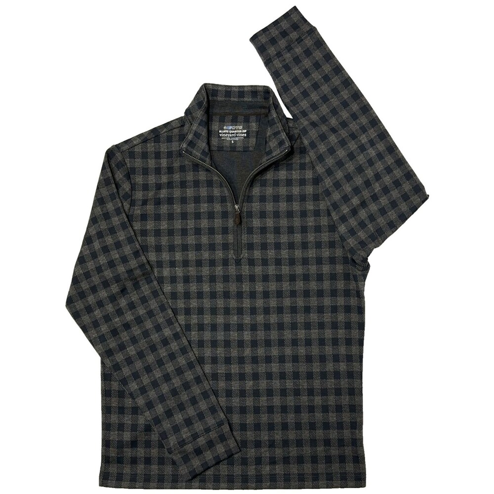 NWOT Vineyard Vines OTG Bluffs Quarter Zip Pullover Gray Black Plaid Men Size S